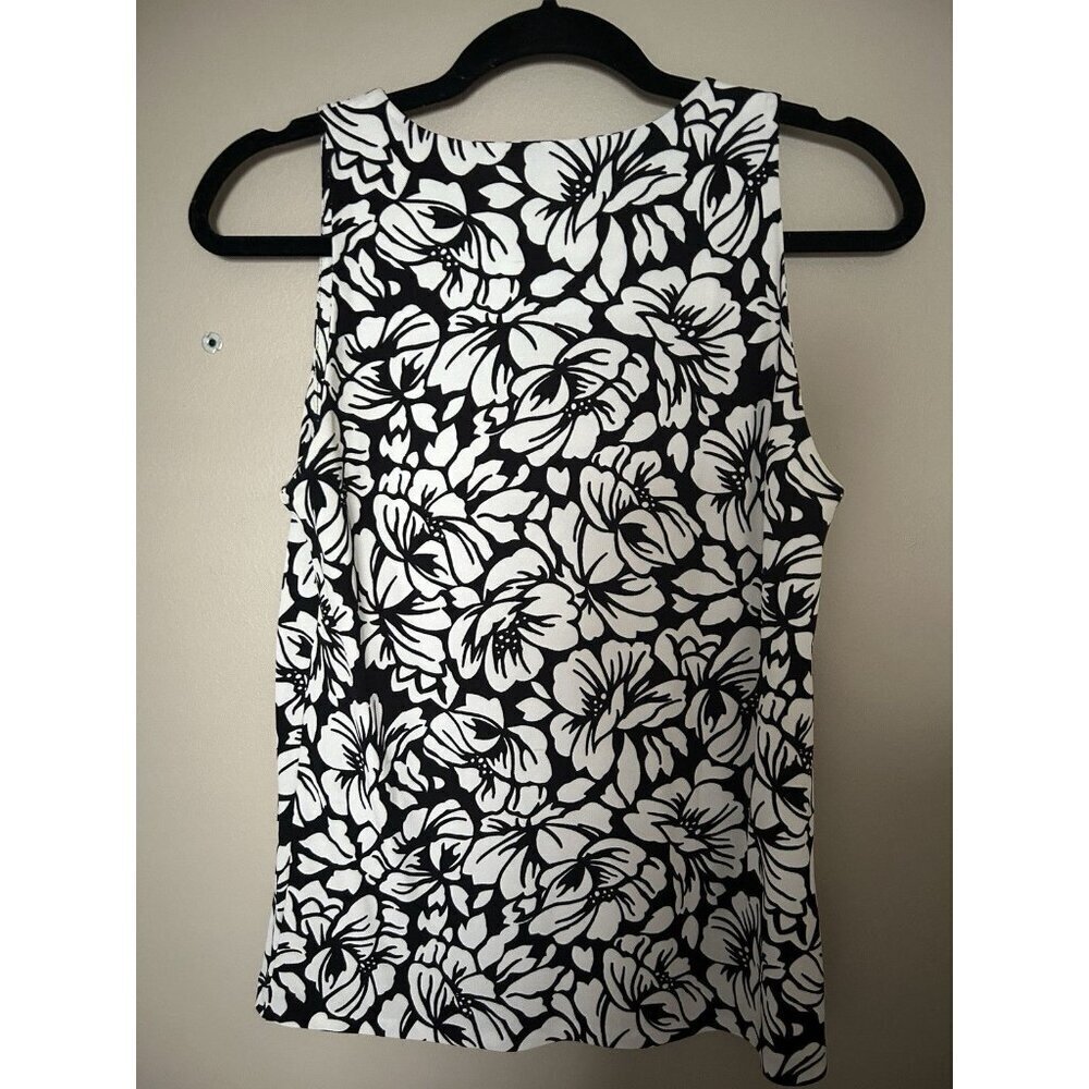 Ralph Lauren Black And White Floral Pattern Sleeveless Blouse Medium Tank Top - Picture 5 of 6